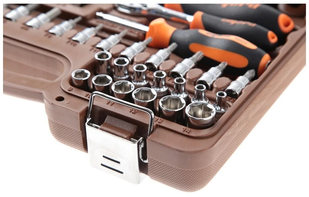 Универсальный набор инструмента 1/2"DR, 1/4"DR c 12-гранными торцевыми головками 1/2"DR Ombra OMT82S12, 82 штуки - фото